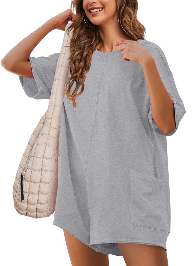UANEO Rompers for Women Casual Oversized Athletic Jumpsuits Overalls Workout Hot Shot Tee Romper (LightGrey-M) - Image 1